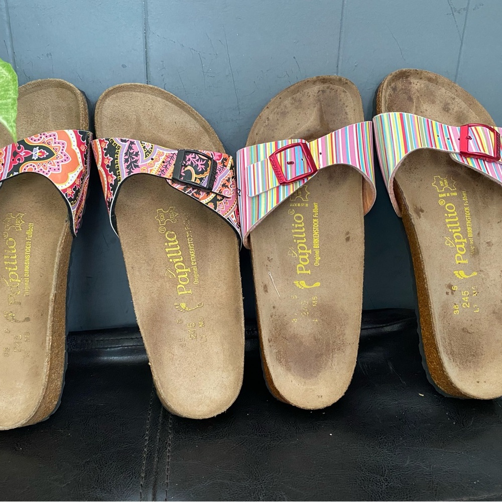LOT 2 Pre-owned Birkenstock Madrid by Papillio Pink Sandals Sz 38/7